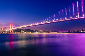 Fototapeta na wymiar Bosphorus Bridge (July 15 Martyrs Bridge) night views in Istanbul