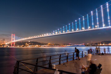 Bosphorus Bridge (July 15 Martyrs Bridge) night views in Istanbul