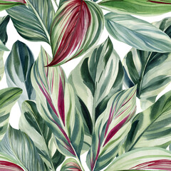 Naadloos patroon van groene tropische bladeren, aquarel illustratie, jungle design