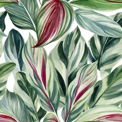 Wallpaper murals Tropical Leaves Seamless pattern of green tropical leaves, watercolor illustration, jungle design