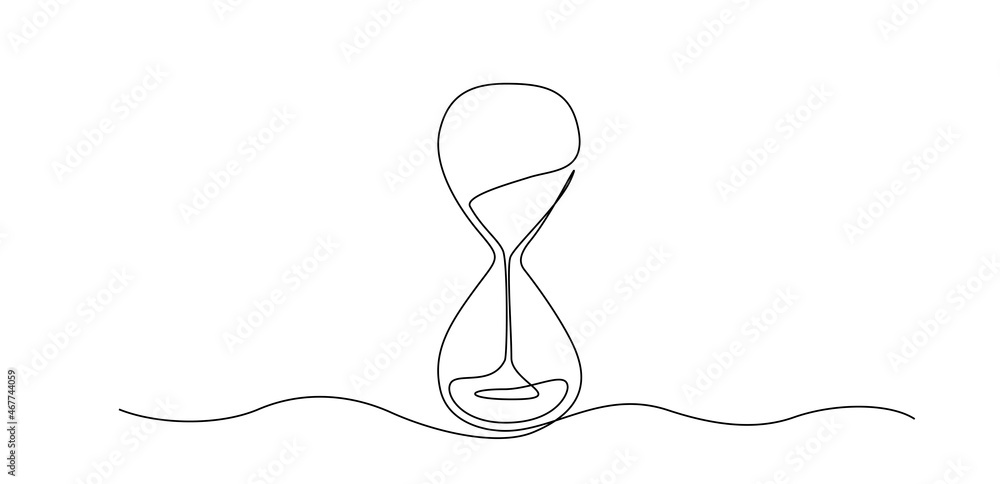 Leinwandbilder one continuous line drawing of hourglass with flow sand. antique timer as time passing concept for b