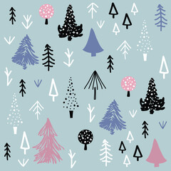 Obraz premium Seamless pattern with Christmas tree. Winter forest.