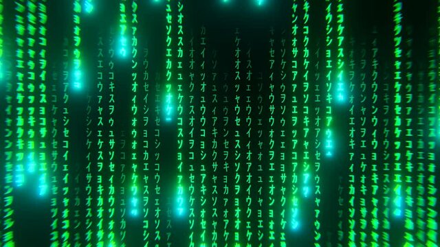 Abstract hologram 3D Big Data Digital City with futuristic matrix. Digital lines with a binary code particles network. 