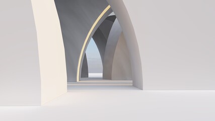 Architecture background white arched interior 3d render