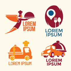 Set of Modern Catering Service Badges Insignia