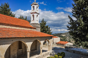 Obraz premium The Church of Monogeni (the Only Begotten Son of God) in the village of Kilani originated in the 15th-16th centuries, but it acquired its final appearance at the end of the 19th century. 