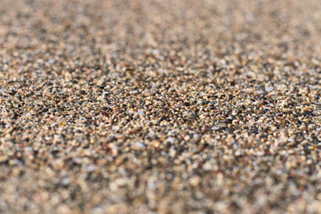 Beach sand of small, tiny pebbles and seashells