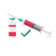 Covid-19 coronavirus vaccine, treatment, syringe and vaccine vial  icons. Isolated vector illustration.
