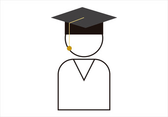 Icono de estudiante graduado en fondo blanco.