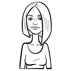 women comic avatar with bob cut. monochrome, outline, isolated.