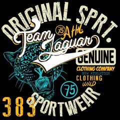 biker style print, blue panther and text on black background © delacroix7