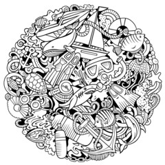 Diving cartoon vector doodles illustration. Water sports poster design.