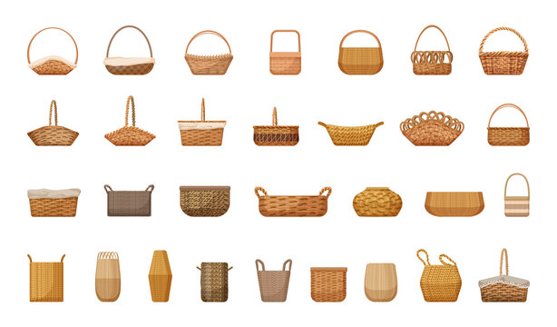 Vector collection of wicker baskets.
