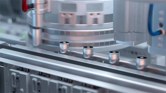 Plant for the production of lithium ion batteries. Conver line, close-up. 3D rendering.