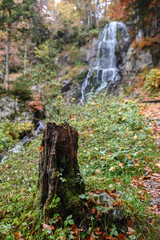 Hohwald waterfall in autumn, Vosges, France.
