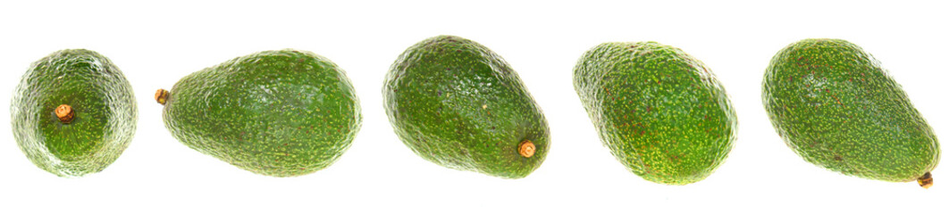 Set of avocado fruits isolated on white background