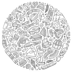 Set of Winter Sports cartoon doodle objects