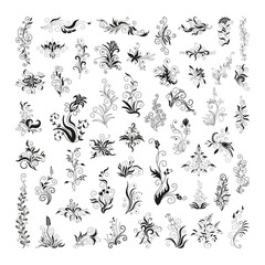 Naklejka premium Stylish black floral ornaments for creating tattoos, prints, cards, stickers.