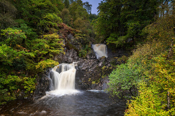 Fototapeta na wymiar An autumnal 3 shot image of Eas Chai-aig waterfall between Loch Lochy and Loch Arkaig, Highlands, Scotland