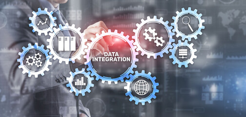 Data integration business internet technology concept. Mixed media