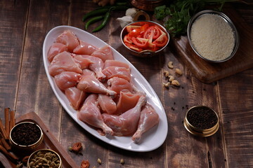 Raw chicken biriyani cut without skin