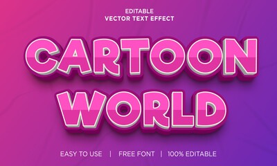 Cartoon world 3d editable text effect Premium Vector