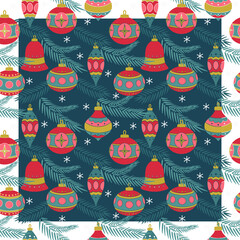 Pattern of Christmas tree decorations. Suitable for sewing patterns, postcards and wrapping paper.