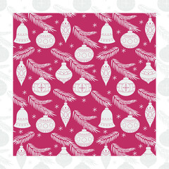 Pattern of Christmas tree decorations. Suitable for sewing patterns, postcards and wrapping paper.