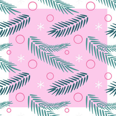 Christmas pattern with Christmas tree branches and snow. Colored. You can change the pattern color and background color.