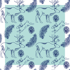 Pattern with forest animals alternative. Owl, hare, deer and boar. You can change the pattern color and background color.