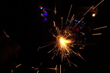 Indian festival celebration with Burning sparklers.