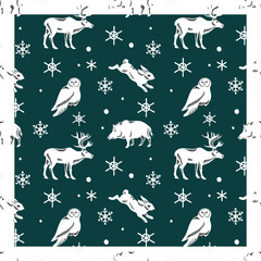 Pattern with forest animals alternative. Owl, hare, deer and boar. You can change the pattern color and background color.