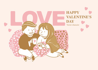 Vector illustration of couple characters cuddling each other, Valentine's Day, card design