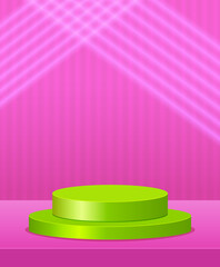 Vector stage pink neon background with geometric green round platform