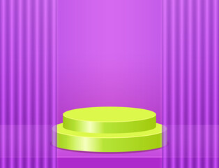 Vector stage violet neon background with geometric green round