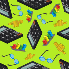 Seamless pattern with finance, accounting. Business economic illustration.