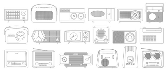 Radio isolated outline set icon. Vector illustration vintage wireless on white background. Vector outline set icon radio .