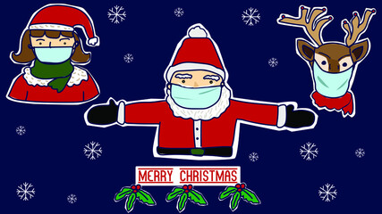 Merry Christmas reindeer and Santa Claus under social distancing 
