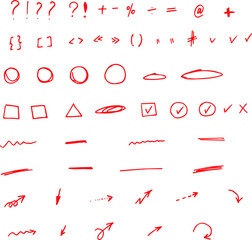 Hand drawn red marker arrows. Vector illustration.