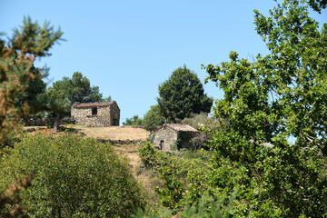 Fototapeta na wymiar Old stone houses in Portela, Ribera Sacra, Galicia