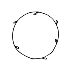 Hand drawn wreath in vector. Doodle leaves. Romantic floral design elements. Floral frame
