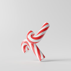 Obraz premium Candy canes on bright white background. Minimal concept. 3d rendering