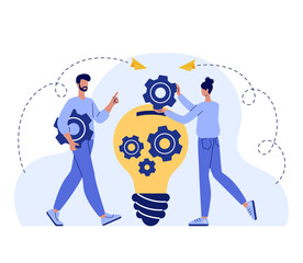 Creative thinking abstract concept flat vector illustration. Team brainstorming, idea management, project management, new idea generation, startup collaboration, find solution, product development.