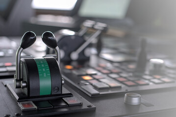 Wheelhouse of a modern ship - close up on telegraph