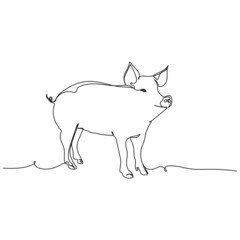 Vector continuous one single line drawing icon of big pig animal concept in silhouette on a white background. Linear stylized.
