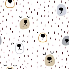 Behang Naadloos kinderachtig patroon met schattige beergezichten. Penseelstreek textuur. Geweldig voor stof, textiel, kleding. vector illustratie © solodkayamari