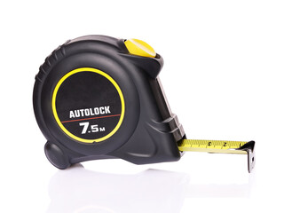 Tape measure, tool for measurement, close-up isolated on white background