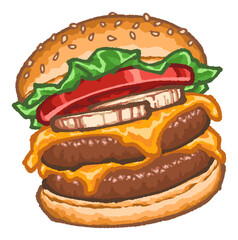 ジャンクフード（チーズバーガー）の手描きイラスト