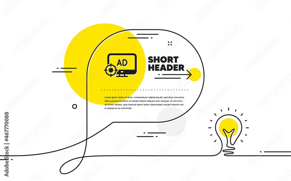 Poster seo adblock icon. continuous line idea chat bubble banner. search engine optimization sign. target s