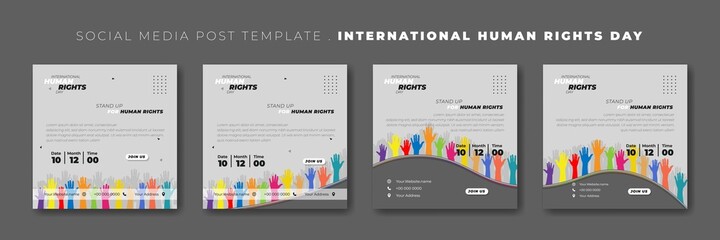 Fototapeta na wymiar Set of social media post template with multicolor of hands. World Human Rights Day template design.